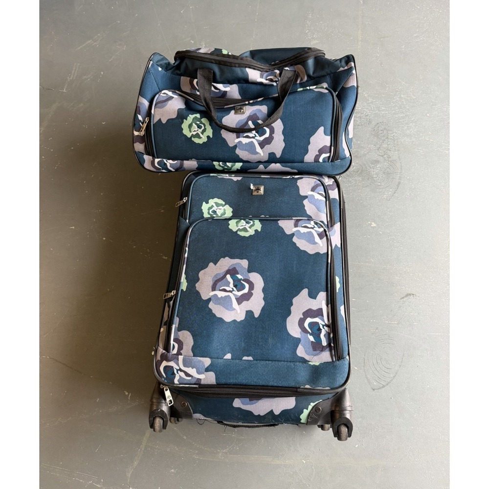 Skyline 2pc Floral Rolling Suitcase & Duffel Bag Luggage Set Blue